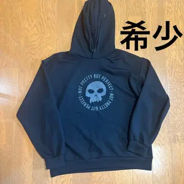 스컬 프린트 블랙 후드티 후드 부착