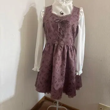 꽃무늬 퍼플 오버롤 스커트 셋업