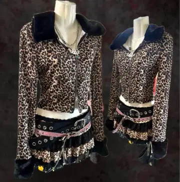 표범 무늬 퍼 y2k 그런지 헤이세이 갸루 펑크 락 후드티 시크 스타일