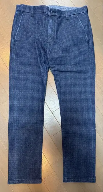 GAS 네이비 체크 무늬 슬림핏 데님 팬츠