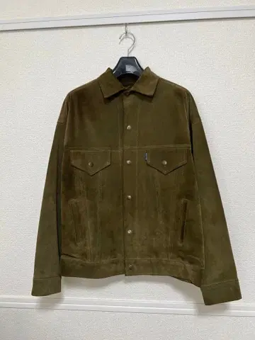 매디슨 블루 스웨이드 자켓 짧은 기장 카키 그린