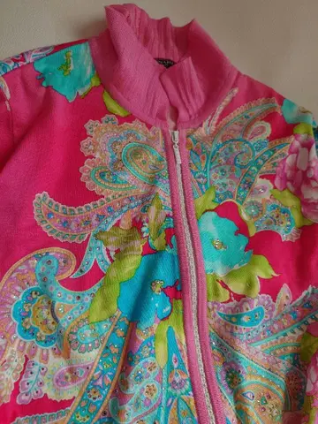 LEONARD 레오나르 플라워 프린트 긴팔 가디건 핑크 LL