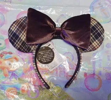 미니 체크 무늬 브라운 머리띠 도쿄 디즈니랜드 씨