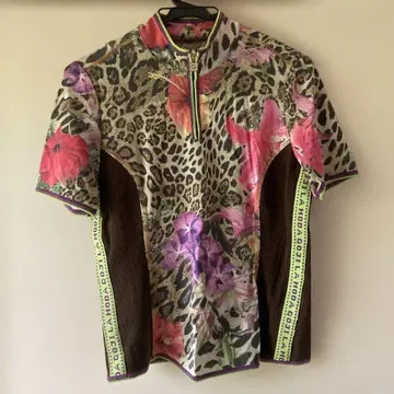 이타리야 레오파드 꽃무늬 반팔 상의