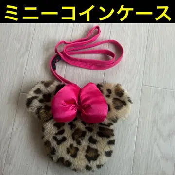 도쿄 디즈니 리조트 미니 레오파드 무늬 코인 케이스 핑크 리본