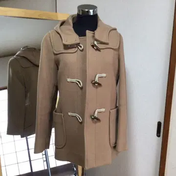 베이지 더플 코트 후드 부착