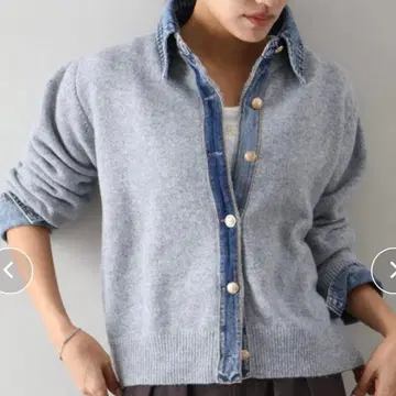 [ 새상품 ] 데님 옷깃 긴팔 가디건 상의 니트 뤼미에 플러스오토하