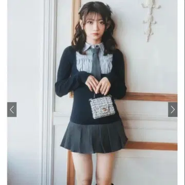 GRL 넥타이 포함 셔츠 도킹 니트 미니 원피스[k9400i]