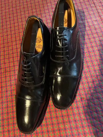 일본산 블랙 가죽 스트레이트 팁 비즈니스 슈즈