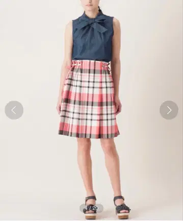 블루레이 라벨 체크 무늬 스커트 핑크 36 S