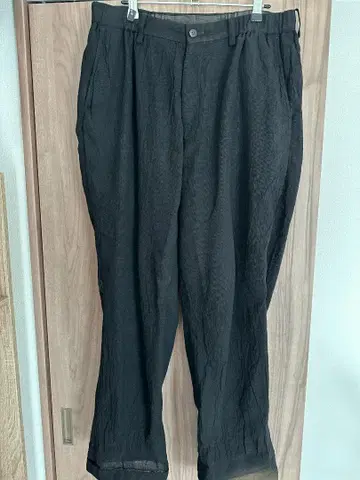 블랙 와이드 팬츠 린넨풍 소재