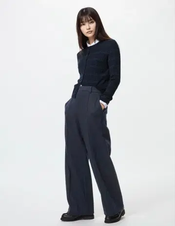 브러쉬드 저지 와이드 팬츠 네이비 M 사이즈