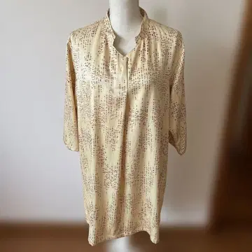 기모노 리메이크 긴팔 튜닉 크림색 스트라이프 무늬