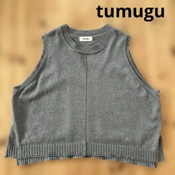 TUMUGU 랜덤 리브 니트 베스트 / 스틸 그레이