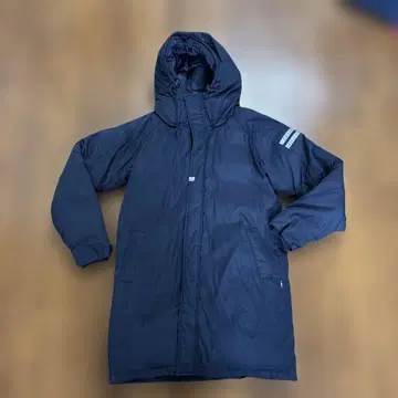 네이비 다운 자켓 후드 부착 롱 기장