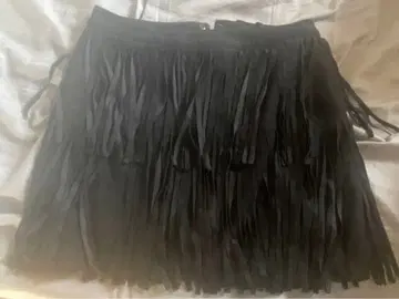 블랙 프린지 플레어 스커트