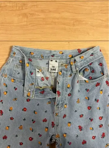 X-girl 플라워 자수 꽃 자수 팬츠 데님
