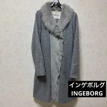 INGEBORG 그레이 롱 코트 퍼 옷깃 중고