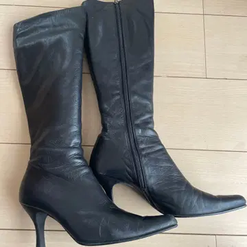 블랙 가죽 롱 부츠 24cm