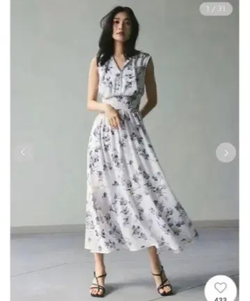 프레이 아이디 허리 셔링 플라워 프린트 원피스