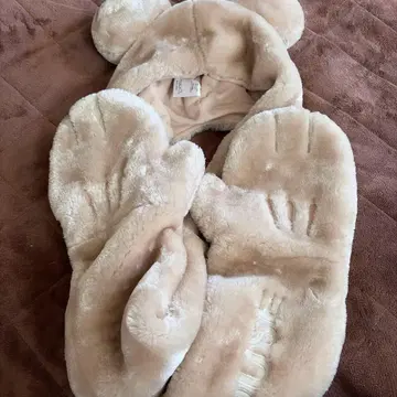 디즈니 미키 머플러 장갑 포함 팬캡 베이지