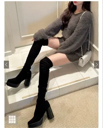 블랙 니하이 부츠 하이힐 스웨이드풍 gd1396 GRL 그레일