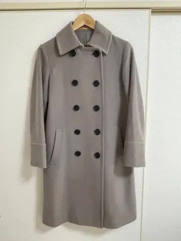 그레이 더블 브레스트 롱 코트 여성용