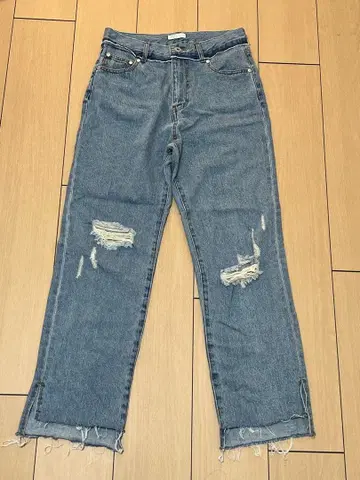 데미지 가공 블루 스트레이트 데님 컷 M 사이즈