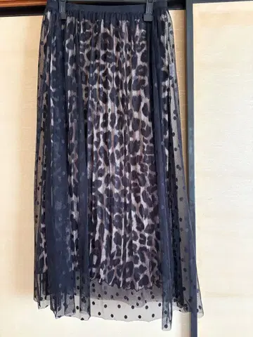 레오파드 무늬 도트 시스루 스커트