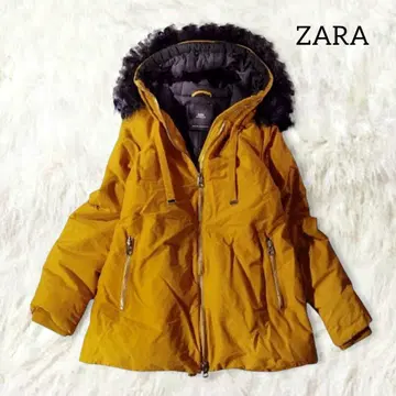 자라 충전솜 블루종 코트 아우터 M 머스타드 후드 퍼 2way