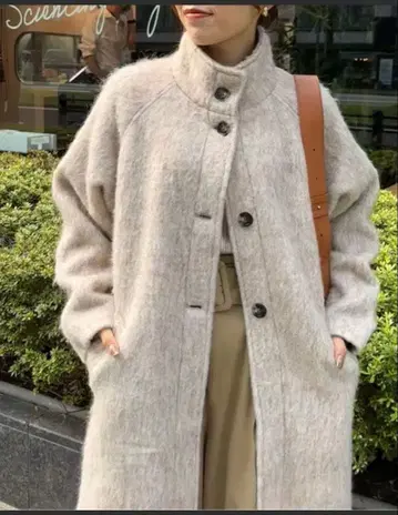 Thevon 샤기 스탠드 카라 코트 Fsize