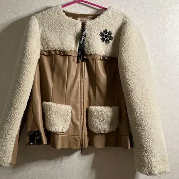 슈퍼 뷰티 44 노카라 자켓 베이지 인조 가죽