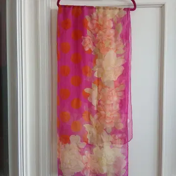 GENNY 제니 쉬폰 대형 스톨 88x169 꽃무늬 도트 무늬 핑크