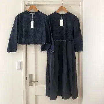 미사용 새상품 보르지 트위드 셋업 자켓&원피스 네이비