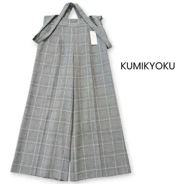 새상품 쿠미쿄쿠 KUMIKYOKU 체크 서스펜더 와이드 팬츠