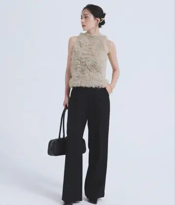 anuans 울 개버딘 턱 스트레이트 팬츠 블랙 S