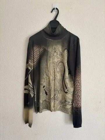 아트 프린트 실크 캐시미어 긴팔 상의