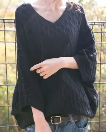 안티카 미사용 블랙 빅 니트 패턴 디자인