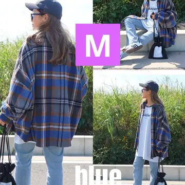 시마무라nozomi 체크 셔츠 블루 M 사이즈