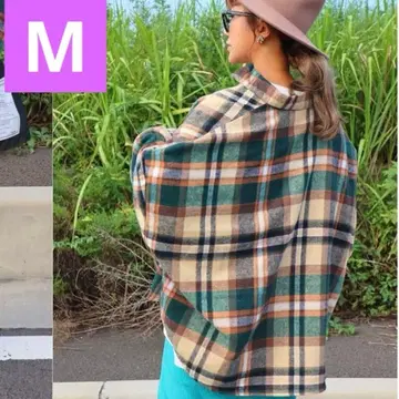 시마무라 nozomi 체크 셔츠 그린 M 사이즈