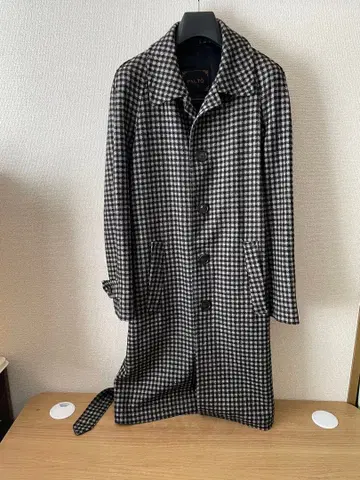 팔토 체크 무늬 롱 코트 허리 벨트 포함