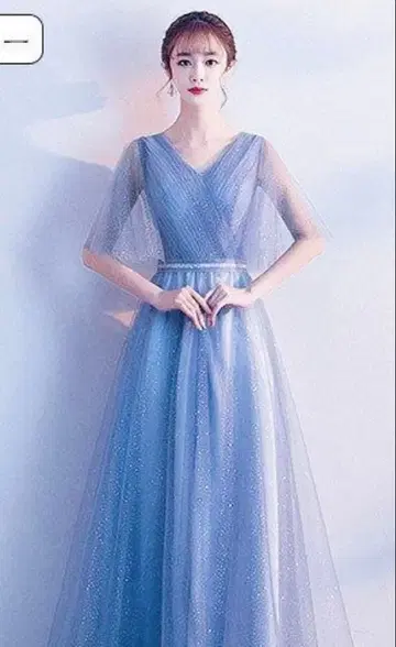 컬러 드레스 여성용 S 라이트 블루 프릴 슬리브