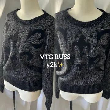 새상품급 y2k VTG RUSS 벨로아 자수 실버 라메 니트 홍콩제 레어