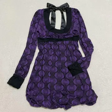 올 패턴 드레스 벌룬 스커트 원피스 백리본 레트로 쇼와