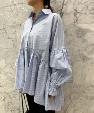 미라 오웬 Mila Owen 셔츠 카라 개더 튜닉 블라우스