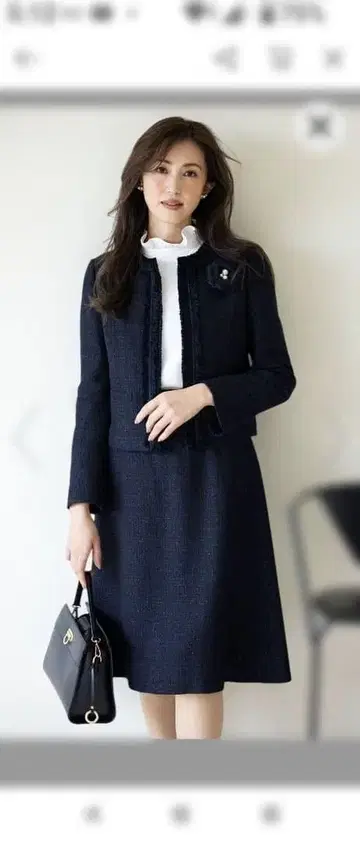 새상품 쿠미쿄쿠 L 라메 루프 트위드 자켓 스커트 수트 네이비