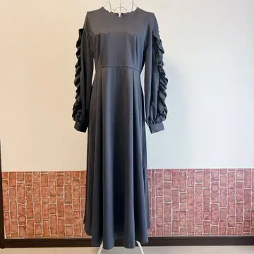 [ 미사용 ] 프릴 소매 네이비 롱 드레스