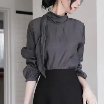 uur ove tie-blouse french charcoal