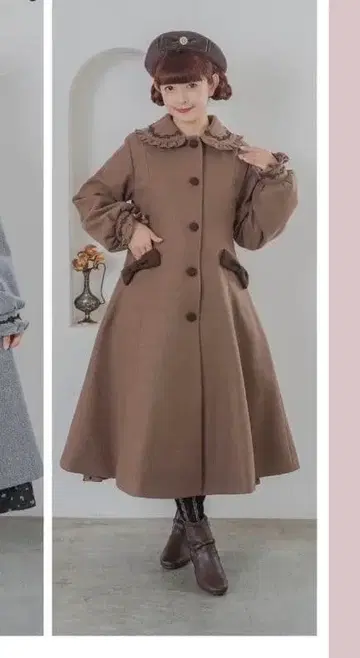 아오키 미사코 브라운 레이스 부착 롱 코트