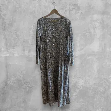 리버티 핸드메이드 블루 계열 꽃무늬 긴팔 셔츠 원피스